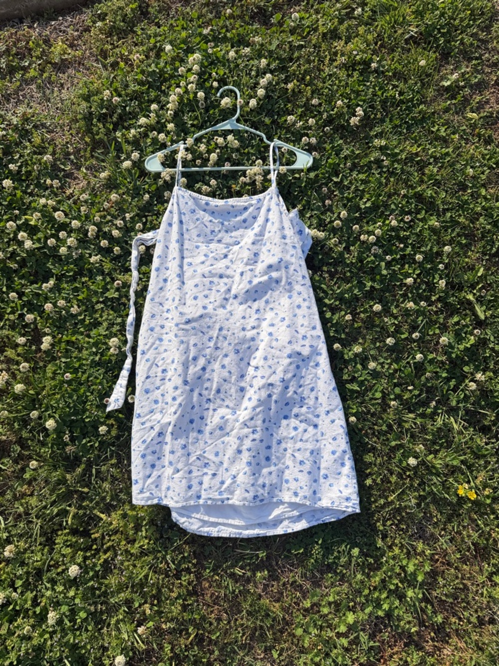 American Eagle Outfitters White Mini Dress with Blue Floral Print